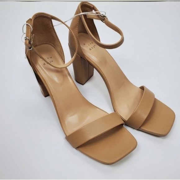 a new day Shoes - A New Day Ema Square Toe High Block Heels Pumps Taupe 8.5 Wide Width